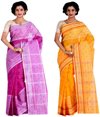 

Purabi Woven Tangail Cotton Saree(Pack of 2, Pink, Yellow)