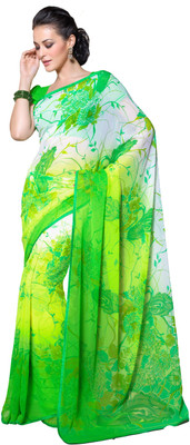 Parisha Printed Daily Wear Georgette Saree(Pack of 2, Green), Green & off white