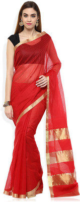 AVR FASHIONS Solid Daily Wear Banarasi Silk Saree(Red)