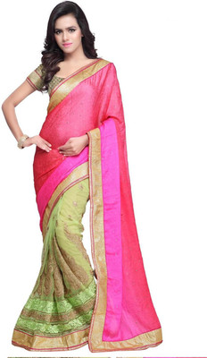

JTInternational Self Design Bollywood Jacquard Saree(Pink, Mustard), Mustard;pink