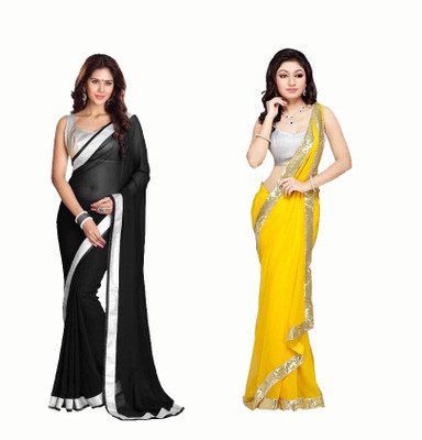 

Stylezone Solid Fashion Chiffon Saree(Pack of 2, Black, Yellow)
