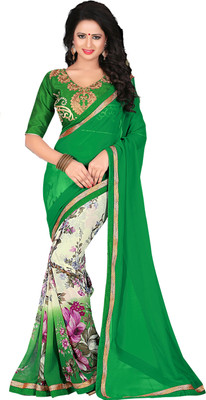 

Khoobee Self Design, Embroidered Fashion Georgette Saree(Beige, Green, Multicolor