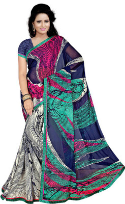 

Party Wear Dresses Printed Fashion Chiffon Saree(Blue)