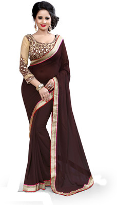 

Indianbeauty Solid Fashion Chiffon Saree(Brown)