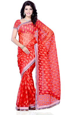 

JTInternational Self Design Fashion Jacquard Saree(Red)