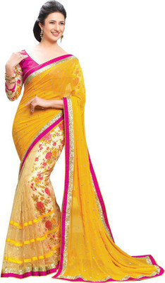

Krishna Fab Printed Fashion Georgette, Net Saree(Yellow)