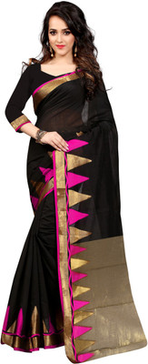 

Style U Self Design Banarasi Polycotton Saree(Pink, Black), Pink and black