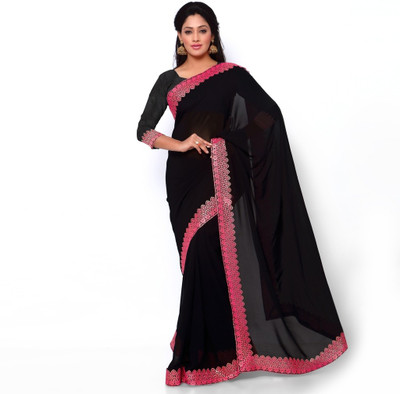 

Ziyaa Striped Daily Wear Synthetic Georgette Saree(Black)