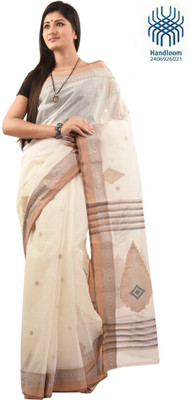 

Tantuja Self Design Tangail Handloom Cotton Saree(White), Offwhite