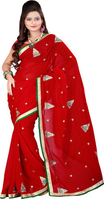 

Sanju Sarees Embroidered Fashion Georgette Saree(Red)