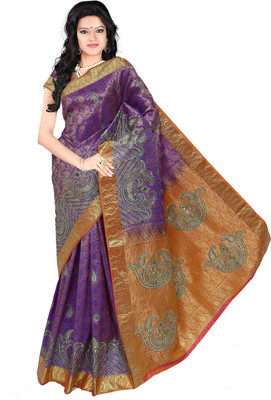 

Roopkala Silks Embellished Dharmavaram Brocade Saree(Purple)
