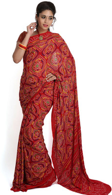 

Jaipur Kurti Printed Bandhej Viscose Saree(Multicolor), Red