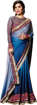 

Brijraj Embellished Fashion Satin, Chiffon Saree(Grey, Blue), Blue;grey