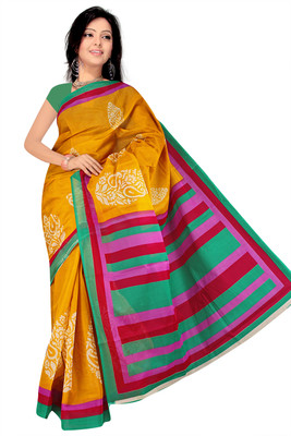 

Pavechas Printed Mangalagiri Cotton Saree(Yellow