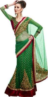 

Khoobee Self Design, Embroidered, Embellished Fashion Net Saree(Green)