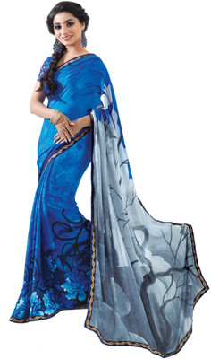 

Indianbeauty Self Design, Printed Fashion Georgette Saree(Blue)