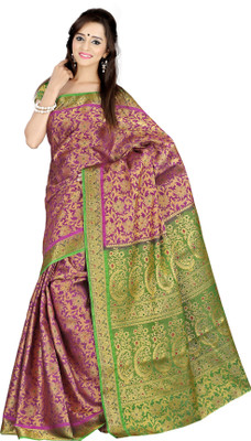 

Mimosa Embroidered Kanjivaram Handloom Art Silk Saree(Purple), Mejantha*green