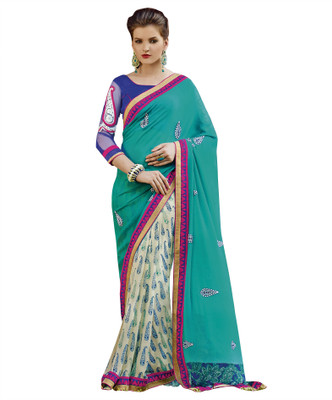 

Khushali Self Design, Embroidered, Embellished Fashion Georgette Saree(Blue, Green, Multicolor)