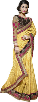 

Jiya Self Design, Embellished, Embroidered Fashion Georgette, Jacquard Saree(Yellow, Brown, Beige), Beige;brown;yellow