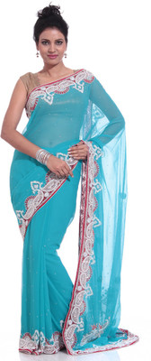 

Adaab Embroidered Fashion Chiffon Saree(Blue), Turquosie