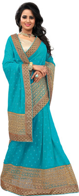 

Khoobee Self Design, Embroidered, Embellished Fashion Chiffon Saree(Light Blue)