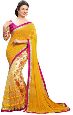 

Kiteshop Printed Bollywood Georgette Saree(Yellow, Pink, Multicolor), Yellow and pink