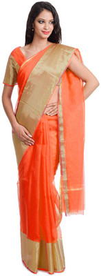 

Javuli Self Design Arani Pattu Handloom Silk Cotton Blend Saree(Orange)
