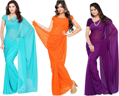 

Multi Retail Solid Bollywood Georgette Saree(Pack of 3, Multicolor)
