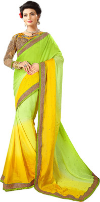 

Khoobee Self Design, Embellished Fashion Chiffon Saree(Yellow, Light Green), Light green;yellow