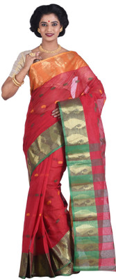 

Purabi Woven Tant Handloom Cotton Saree(Red)