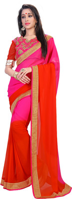 

Jiya Self Design Fashion Georgette Saree(Pink, Orange), Orange;pink