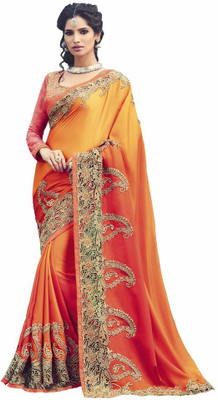 

Vishal Embroidered Bollywood Satin Saree(Orange)