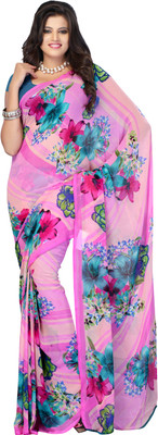 

Jaipur Kurti Floral Print Fashion Georgette Saree(Pink)