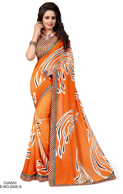 

Indianbeauty Self Design, Printed Fashion Chiffon Saree(Orange)