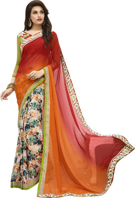

Khushali Self Design, Embellished Fashion Georgette Saree(Orange, Red, Multicolor), Multicolor;orange;red
