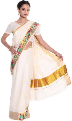 

Darps Self Design Balarampuram Cotton Saree(Multicolor), Cream