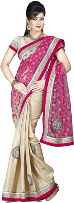 

Ishin Embroidered Fashion Net Saree(Pink), Rani & chikoo