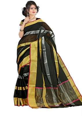

Mimosa Striped Kanjivaram Handloom Art Silk Saree(Black)