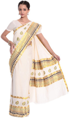 

Darps Self Design Balarampuram Cotton Saree(Multicolor), Cream