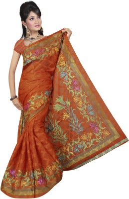 

Desi Butik Printed Patola Jacquard Saree(Orange), Brown