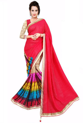 

Avaran fashion Printed Bollywood Georgette Saree(Red), Multicolour