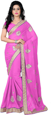Vishakha Fashion Embroidered Fashion Georgette Saree(Pink), Light pink