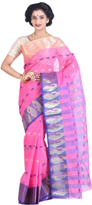 

Purabi Woven Tant Handloom Cotton Saree(Pink)