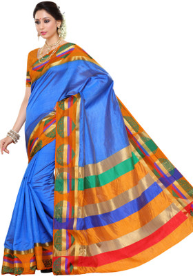 

Mimosa Woven Ikkat Art Silk Saree(Dark Blue), Royal blue