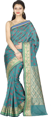 

Chandrakala Woven Banarasi Silk Cotton Blend Saree(Dark Blue), Turquoise