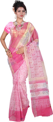 

Kanheyas Floral Print Daily Wear Handloom Cotton Saree(Pink)