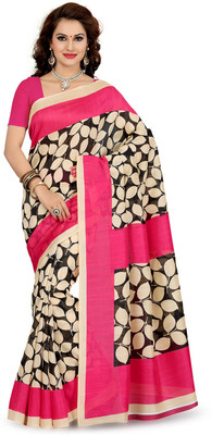 

Ishin Printed Bhagalpuri Art Silk Saree(Black), Black & pink