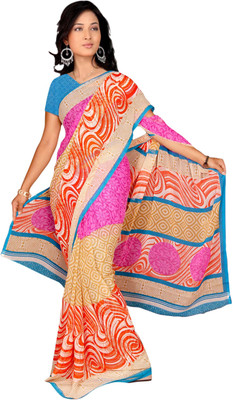 

Vardan Prints Printed Bollywood Chiffon Saree(Orange, Pink)