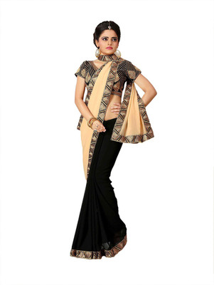 

Stylish Girls Printed Fashion Georgette Saree(Black)
