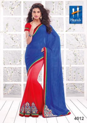 

Ewows Self Design Fashion Chiffon Saree(Blue, Pink), Blue;red